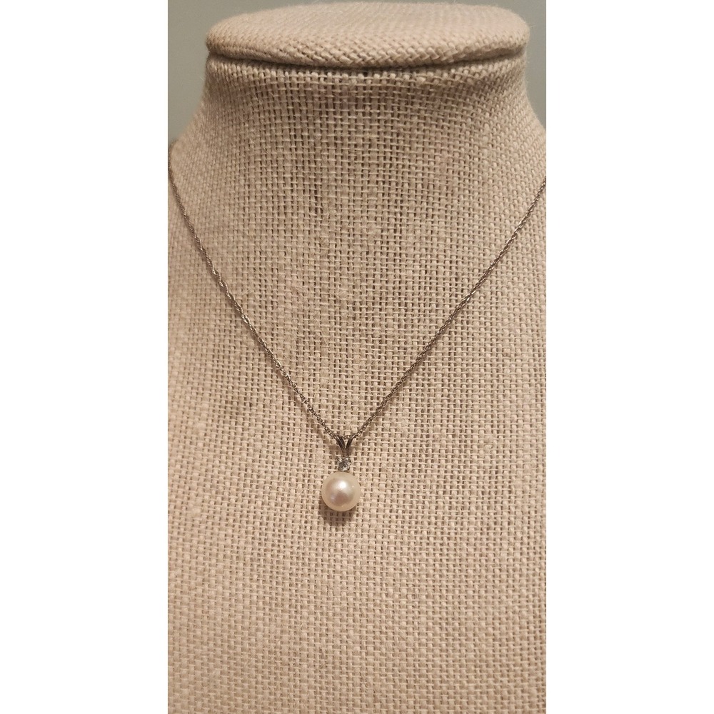 Sterling Silver Cultured Freah Water Pearl Necklace Geniune White Topaz NEW $145